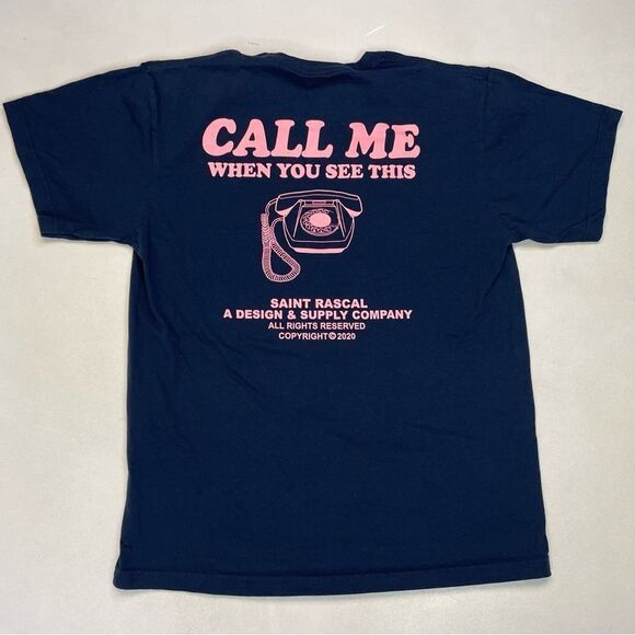 Saint Rascal Call Me When You See This Graphic T-shirt Men Large Blue - Picture 1 of 6